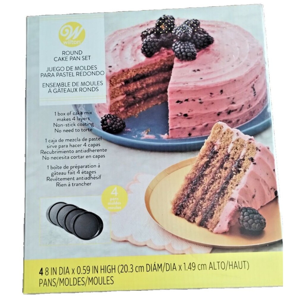 Wilton 8" Round Layer Cake Pan Set, 4 Pieces, Steel, Non-Stick Bakeware - NIB